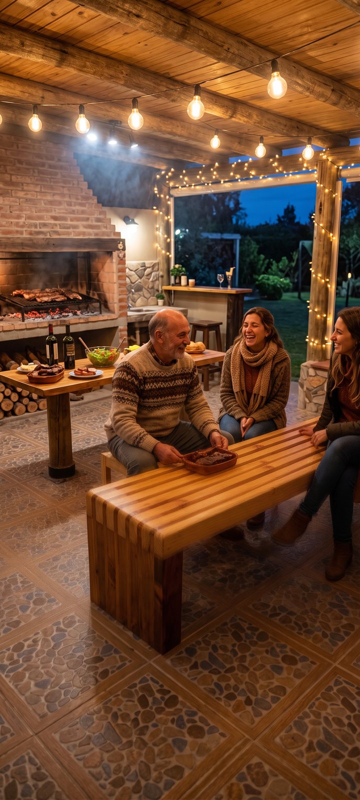 Banca de madera en un quincho