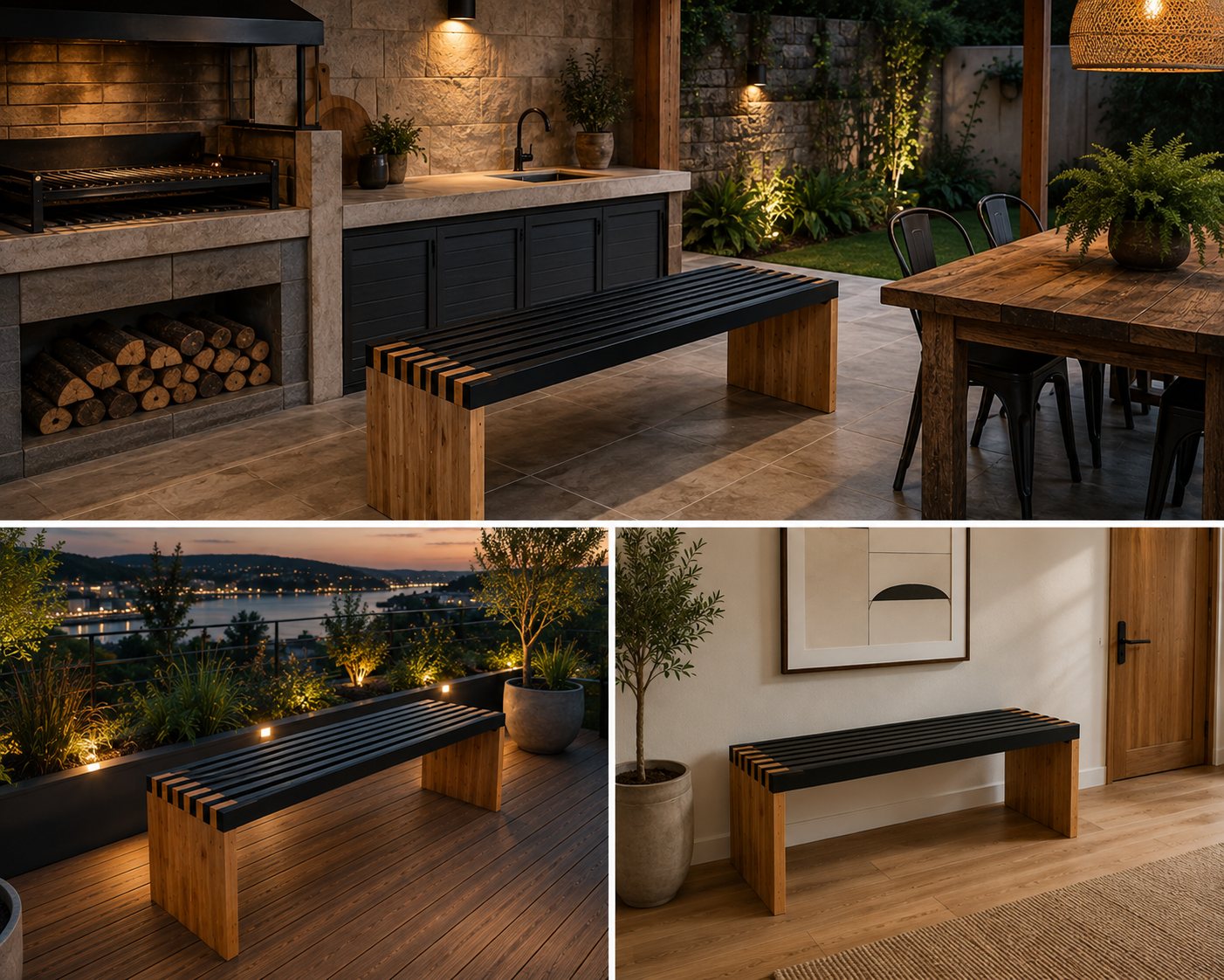 Bancas de madera en ambientes cálidos